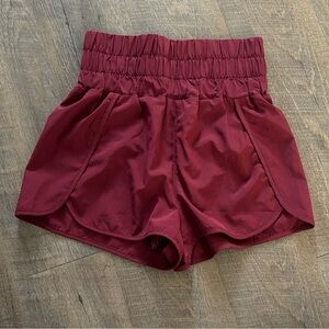 Women's Athletic High-Waisted Burgundy Shorts